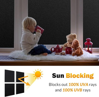 rabbitgoo Blackout Window Film, Sun Heat Blocking Privacy Cover for Glass, Removable Opaque Room Darkening Dark Black Out Window Covers Tint Shades for Home Day Sleep Light Blocker 11.8 x 78.7 Inches