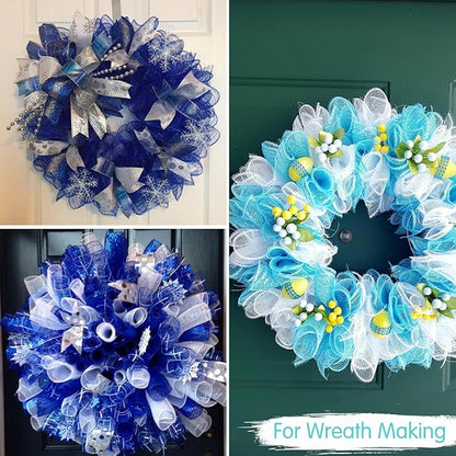 TONIFUL 2 Rolls 10 Inch Royal Blue Decorative Mesh Ribbbon Rolls, Fabric Mesh for Mesh Wreath Supplies, Front Door Wreath Crafts Tree Decor Christmas NewYears Halloween Decoration (10 yds/roll)