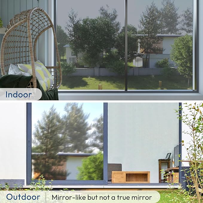 rabbitgoo Window Privacy Film One Way Window Tint for Home, Removable Reflective Heat Sun Blocking Anti UV Glass Door Covering, Mirror Tinting Film House Office, 29.5 in X 13.1 Feet, Silver