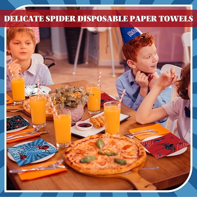 Fulmoon 200 Pieces Halloween Spider Web Cocktail Napkins Disposable Spider Paper Dinner Beverage Napkins for Halloween Christmas Birthday Party Decoration Supplies