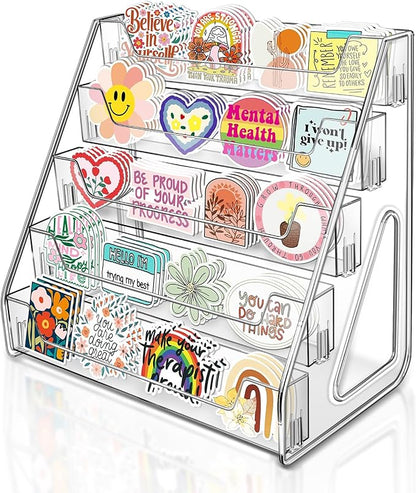 Tall 5-Tier Acrylic Card Display Stand for Greeting Cards, Sports Cards, Postcards, Stickers & Brochures, Easy Snap-On Sticker Display Rack