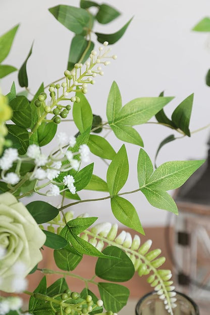 Serra Flora Artificial Greenery Stems Box Set,(Pack of 37pcs) with 8 Kinds of Faux Pink Green Filler for DIY Bridal Bouquets Wedding Floral Arrangement Table Centerpieces