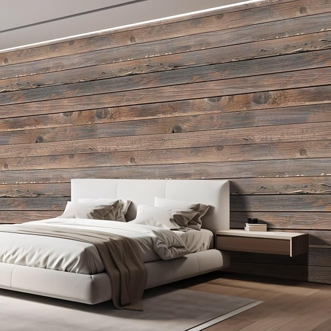 wall26 Horizontal Brown Vintage and Retro Wood Textured Paneling, Wall Mural, Removable Wallpaper, Home Decor - 120x120 inches
