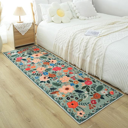 Rugcomf Runner Rug for Hallways Kitchen Rug Non Slip 2'x 6' Washable Rugs with Rubber Backing Soft Floral Carpet Runner for Hallways, Kitchen, Laundry, Bedroom, Bathroom(Green)