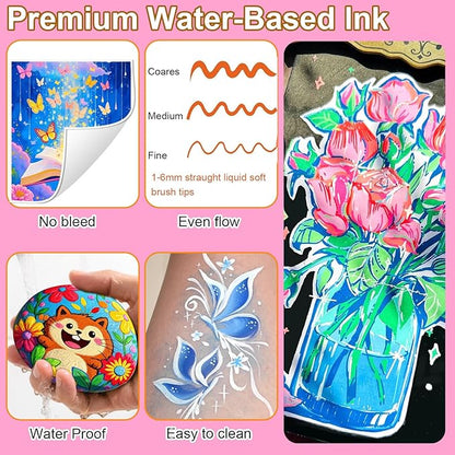 120 Colors Dual Tip Acrylic Paint Markers，Waterproof, Non-Toxic, Odorless Acrylic Markers Pens，Paint Pens & Paint Markers for Rock, Wood, Glass, Stone, Canvas, Ceramic, Fabric and Paper Painting