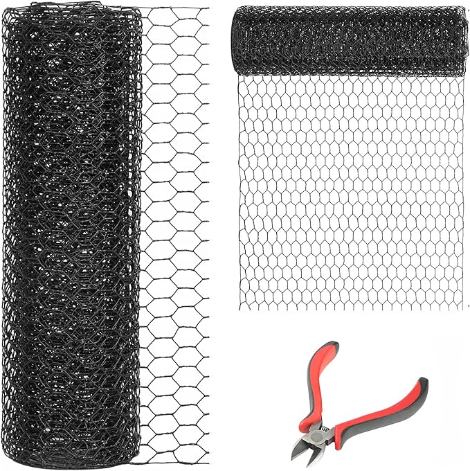 36'' x 150' Black Chicken Wire Mesh Fence, 20 Gauge Galvanized Poultry Netting and 1 inch Garden Mesh Fence Roll, Chicken Wire for Floral Arrangements/Crafts/Farm/Livestock/Pet Protection