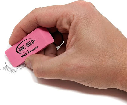 June Gold 16 Pink Rubber Erasers - This All-Purpose Eraser is not Too Hard and not Too Soft and is Perfect for classrooms, Homes & Offices