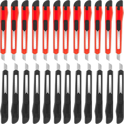 24 Pack Box Cutters, 9mm Razor Knife, Push-Sliding Button, Box Cutter Retractable, Break-off Utility Knife, Box Opener Tool for Office, Home, School, Art DIY