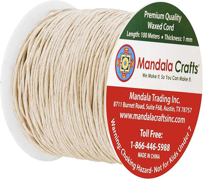 Mandala Crafts 1mm 109 Yards Cream Cotton Waxed Cord for Jewelry Making Bracelet Cord Waxed String - Beading String Thread Jewelry Cords for Necklaces String