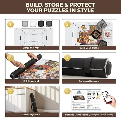 ropoda 1500 Pieces 46" x 26 "Puzzle Mat Roll Up, Puzzle Saver with 4 Large Sorting Trays & Travel Storage Bag, Portable Rollup Puzzles Keeper(Grey)