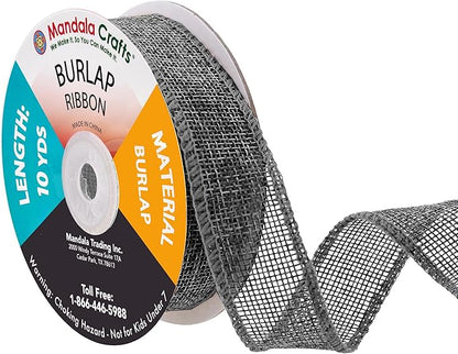 Mandala Crafts Gray Burlap Ribbon 1 Inch Wide Jute Ribbons for Crafts - 20 Yds Roll Rustic Burlap Wrap Trim Ribbons for Wreaths Bows Wedding Party Decoration