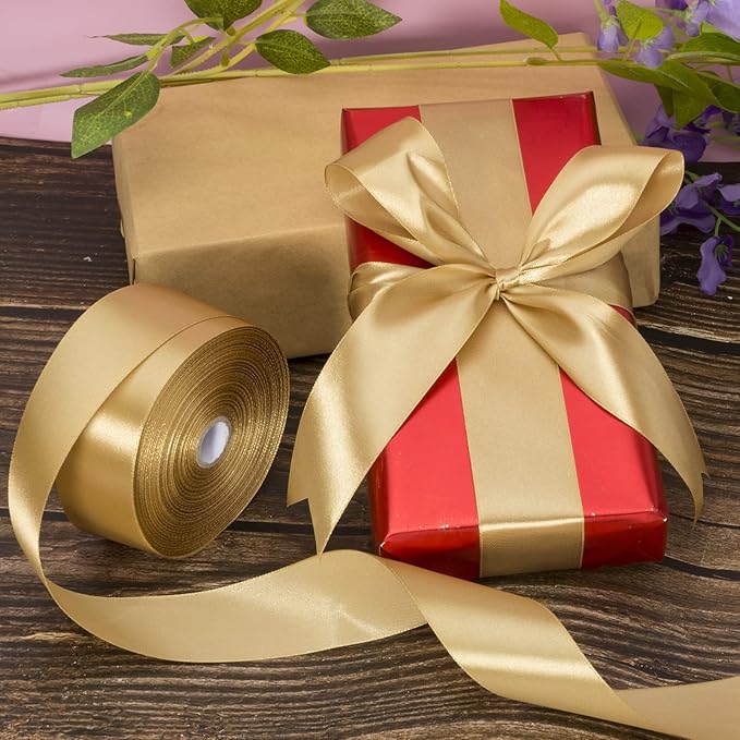 1 1/2 Inch Champaign Gold Solid Satin Ribbon, 50 Yards Craft Fabric Ribbon for Gift Wrapping Floral Bouquets Wedding Party Decoration