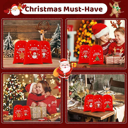 Tapleap Velvet Coth Christmas Bags with Drawstring, 50Pcs 5x7 for Wrapping Christmas Party Favors or Gifts for Friends, Small Bussiness, Children, Coworkers