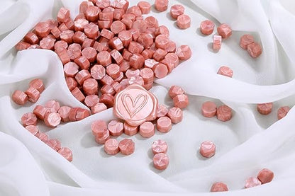 Yoption 360Pcs Rose Gold Sealing Wax Beads with 2 Spoons and 4Pcs Tea Candles for Wax Seal Stamps, Cards, Wedding Invitations, Wine Packaging, Gift Wrap, Envelopes