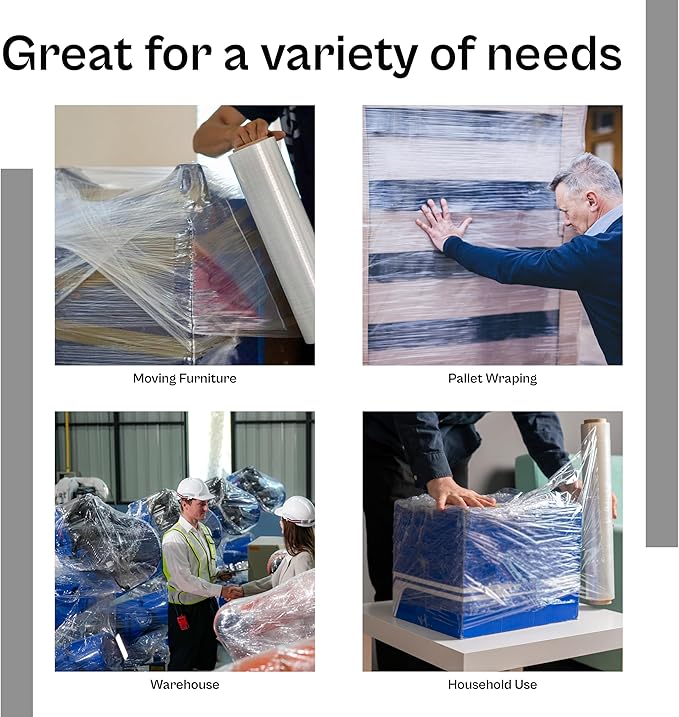 PSBM 4 Rolls 18 Inch x 1500 Feet 80 Gauge Stretch Film/Wrap Heavy Duty, Industrial Strength Clear Shrink Wrap for Shipping, Packaging, Moving, Bundling or Storage
