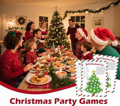 Roll A Christmas Tree Dice Game, Christmas Games for Families & Large Groups-25 Players, Xmas Party Games for Adults, Red and Green Theme Winter Holiday Decorations White Elephant Gifts Ideas