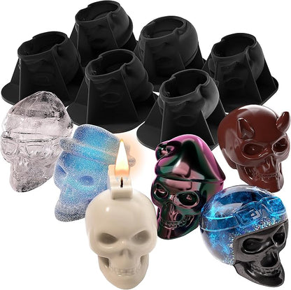 Readaeer Skull Silicone Molds, 3D Skull Molds, 6 Style Large Silicone Molds for Resin, Ice, Chocolate, Soap, Clay, Candle Wax Casting, Halloween Home Decoration