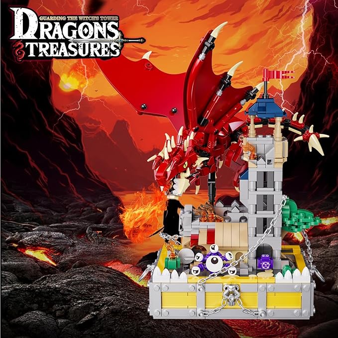 WINNER SPACE Medieval Dragons Castle Building Sets, Guarding Dice Tower Kits, Red Dragon Medieval Castle Sets Toys for Ages 8-13, Dragon Model Decor, Idea Gifts for Boys, Kids, Adult Fans (927 Pcs)