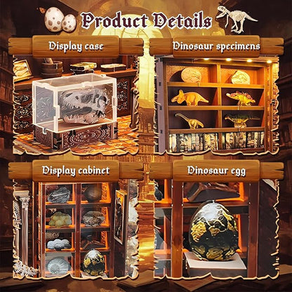3D Wooden Puzzles for Adults, DIY Miniature Dollhouse, Book Nook Kit, Built-in LED Model Kit Hobby Gifts for Adults Teens Home Decor, Ideal Gift for Teenager and Men (Dinosaur Museum)