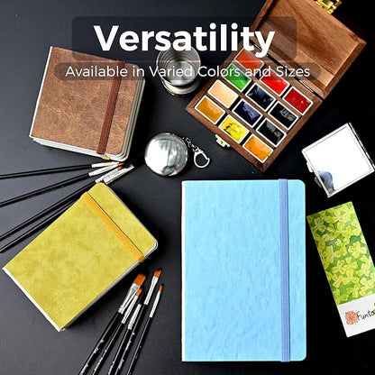 Funto Watercolor Journal 2-Pack, 3.9x3.9, 44 Pages Each,Cold-Pressed 100% Cotton, Pearlescent PU Leather Brown Hard Cover, Art Supplies for Watercolor