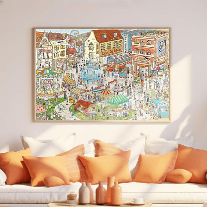 MOMIBOOK Puzzles for Adults 1000 Pieces Jigsaw Puzzles of Weekends in a Small Town, Painting Image Difficult Challenging Hard Impossible Puzzle Unique Funny Party Christmas Birthday Gifts