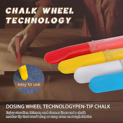 Fabric Chalk Markers for Sewing,Quilting,Crafting|Erasable Tailor Chalk|Work on Various Fabrics|Dosing Wheel Drawing Precise Line(2pk Yellow,White professional tailors chalks pencil&1Ruler)