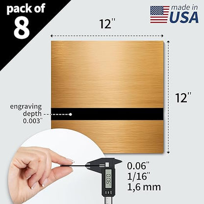 Trotec | Metallic Looking Acrylic Sheet | 12"x12"x1/16, 8 Pcs | Brushed Brass/Black | Metallic Finish - Scratch Resistant for Laser Engraving & Cutting,Printing,Glowforge,Name Plate | USA Made