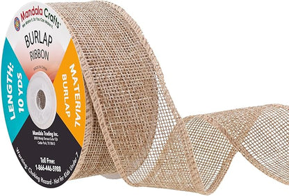 Mandala Crafts Natural Burlap Ribbon 1.5 Inches Wide Jute Ribbons for Crafts - 20 Yds Roll Rustic Burlap Wrap Trim Ribbons for Wreaths Bows Wedding Party Decoration
