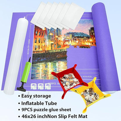 Puzzle Mat Roll Up| Jigsaw Puzzle Mat Roll Up| Roll-Up Save Pad Trays for Sorting Table Board Glue Sheets and Frame Keeper Storage Accessories for Kids and Adults (Purple, 1500pcs)