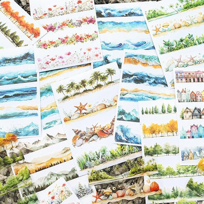 80 Sheet Nature PET & Washi Sticker Book Set, Pre-Cut Landscape Stickers for Scrapbooking, Journaling, and DIY Crafts