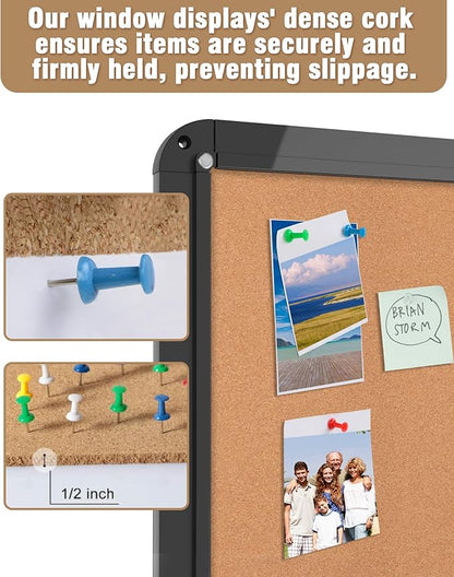 28"x26" Enclosed Bulletin Board, Lockable Weather-Resistant Aluminum Cork Noticeboard for School & Office, Black Frame w/Cork