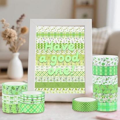 12 Rolls Greenery Washi Tape, Martini Bow Lemon Masking Tape, Checkered Martini Glass Decorative Sticker for Summer Party Afternoon Tea Scrapbook Journal DIY Craft Gift Wraps 16.4FT
