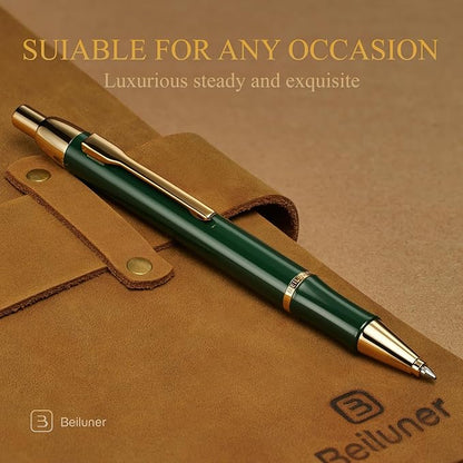 BEILUNER Luxury Gel Pen with 24K Gold Electroplating Finish, Green Piano Lacquer, Luxury Grade Craftsmanship, Best Gel Pen Gift Set for Men and Women