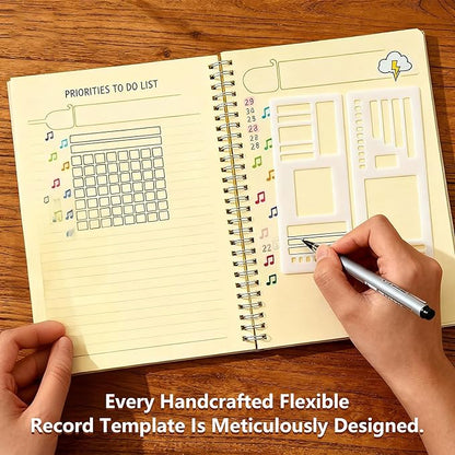 3 Pcs Journal Stencil Set – Reusable Flexible Templates for Dotted Journals & Planners, Drawing & Lettering Aids for DIY Checklists, Calendars, Scrapbooking & Daily Tracking (B)