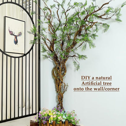 39.3in Bendable Artificial Pine Tree Bark Branches Trunk Fake Wood Root Twigs Plants Vines Garland With Green Leaf For Wall Hanging Reptile Outdoor Home Room Jungle Halloween X'mas Decoration