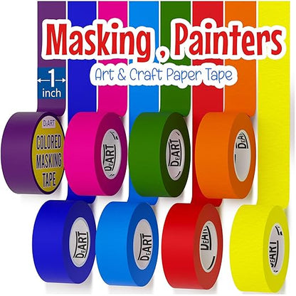 8X Colored Masking Tape, 33 Ft x 1 inch Colored Painters Tape for Arts & Crafts Labeling or Coding, Education Supplies & Craft Supplies Color Tape Rolls, Colorful Masking Craft Tape, Drafting Tape