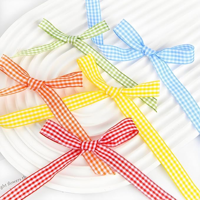 Classic Gingham Checkered Ribbon, Assorted Colors Premium Polyster Plaid Checkered Craft Ribbon for Gift Wrapping, DIY Projects, Hair Bows,Scrapbooking & Party Decor (Orange, 3/8x50Yd)