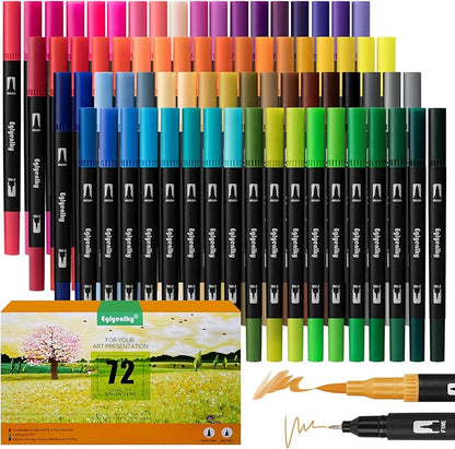 72 Dual Tip Brush Pens, Adult Coloring Markers with Fine and Brush Tip for Kid Adult Artist Drawing Journaling Lettering Calligraphy