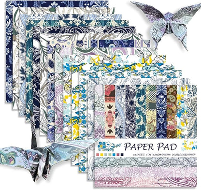Square Origami Paper 6x6 Double Sided 50 Sheets 50 Colors 70GSM Origami Kit Japanese Chiyo Easy Fold Arts Crafts DIY Handwork Beginner Baroque