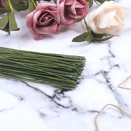 CCINEE 24 Gauge Dark Green Floral Wire Stem for Flower Arrangement Craft Supply,16 Inch,200PCS