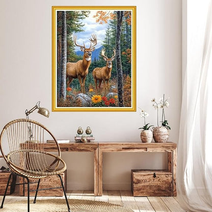 Hopeart Stamped Cross Stitch Kits for Beginner Embroidery Kits for Beginners Adults DIY 11CT Cross Stitch Patterns Needlepoint Kits Crossstitching Kits-Couple Deer 16x20 inch
