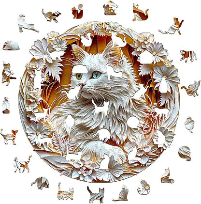 Wooden Puzzles Adults, 3D Cute Cat Wooden Puzzles 100 Pieces, Unique Animal Shaped Wood Challenging Jigsaw Puzzles Gifts for Adults, 8.5x8.5in