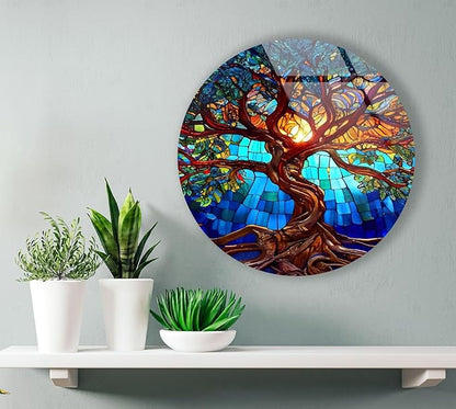 My Photostation.com 35.5Wx30H'' Stained Blue Life of Tree Glass Wall ArtTempered Glass Printing Wall Decor Large Wall Art Wall Hangings
