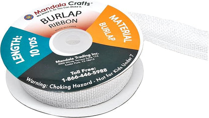 Mandala Crafts White Burlap Ribbon 1 Inch Wide Jute Ribbons for Crafts - 20 Yds Roll Rustic Burlap Wrap Trim Ribbons for Wreaths Bows Wedding Party Decoration