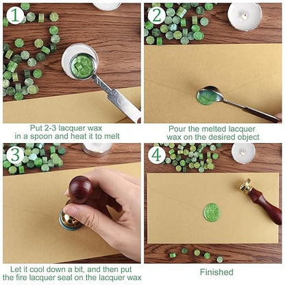 500 Pcs Dark Gold Octagon Wax Seal Beads Kit with 4 Pcs Tea Candles 1 Pc Melting Spoon for DIY Crafts Letters Wedding Wine Bottle Sealing