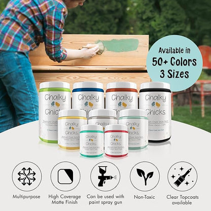 Chalky Chicks All-in-One Chalk Paint for Furniture or Cabinet - 32 Fl Oz - Matte Finish Rain Drop (Light Blue) for Metal, Wood Furniture Paint - No Sanding All-in-One for Home Decor & Crafts, USA Made