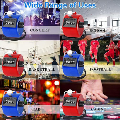 FEBSNOW Handheld Tally Counter Clicker 4 Digital Number Click Counter for School Event Golf Sports Office Stadium