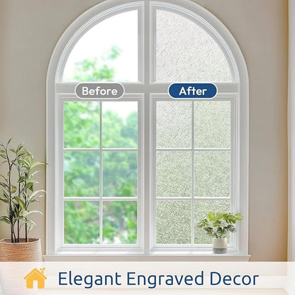 rabbitgoo Window Privacy Film Frosted Glass Film, Decorative Cling UV Sun Blocking Decals, Frosting Window Clings for Home Bathroom Door Coverings, 23.6 x157.5 inches