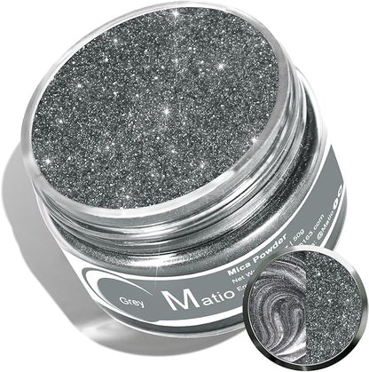 Matio Grey Mica Powder for Epoxy Resin, 1.8oz/ 50g Pearlescent Effect Mica Powder Natural Color Pigment for Soap Making, Bath Bomb, Candle Dye, Resin Craft, Paint, Nails Art, Jewelry, Slime Pigment