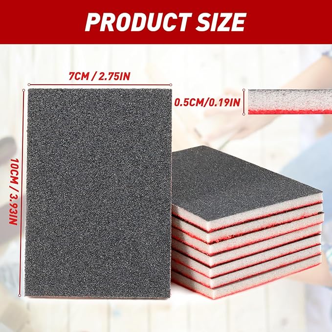 24 Pcs Sanding Sponge 500-600 Grit, Washable & Reusable Sanding Blocks for Wood, Metal, Drywall, Glazing, Wet Dry Sandpaper for Smooth Finishing